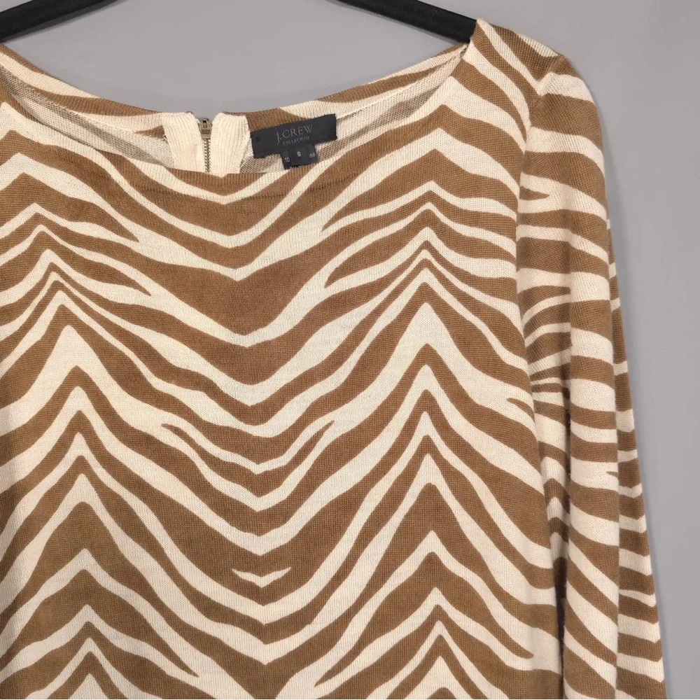 J.CREW COLLECTION 100% MERINO WOOL Zebra‎ Print 3/4 Sleeve Knit Mini Dress SMALL